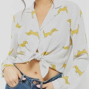 Dachshund Print Button Up Top